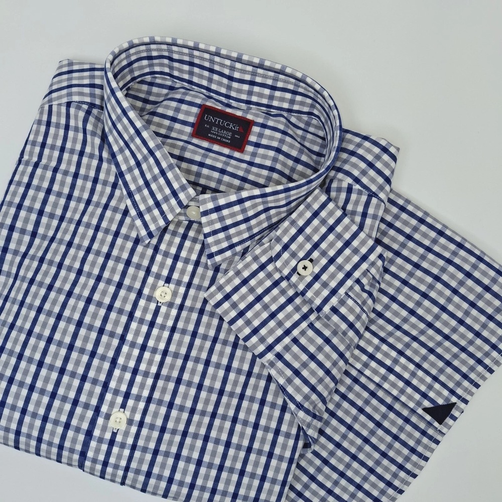UNTUCKit Almaden Shirt Mens XXL Regular Blue Gray Check Cotton Button Up New